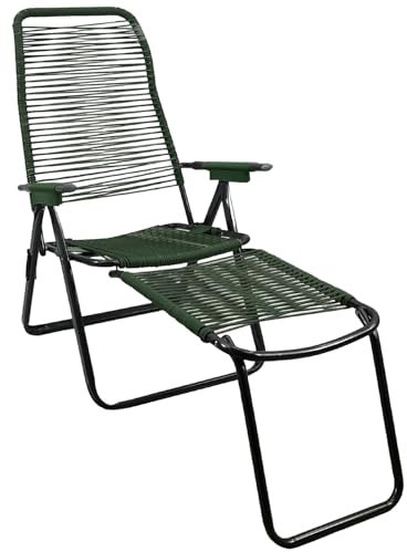 Marvin Sdraio Cordonata con Poggiapiedi Sedia a Sdraio da Giardino Filo in Pvc Pieghevole Metallo Poltrona Relax da Esterno Prolunga (VERDE)