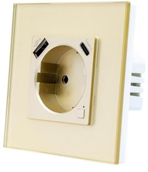 Tuya WiFi Enchufe de Pared Inteligente Monitor de Alimentación Tipo C USB Enchufe de la EU Aplicación de Control Remoto Inalámbrico Funciona con Control de Voz (Gold)