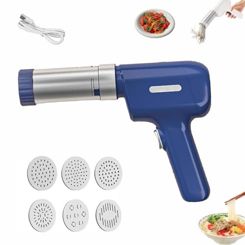 Idiyappam Maker Electric,2025 New Handheld Electric Pasta Maker,Rechargeable Cordless Pasta Maker Machine,Multi-Function Noodle Pressing Machine,with 6 Pasta Moulds,Easy Assembly & Cleaning (Blue)