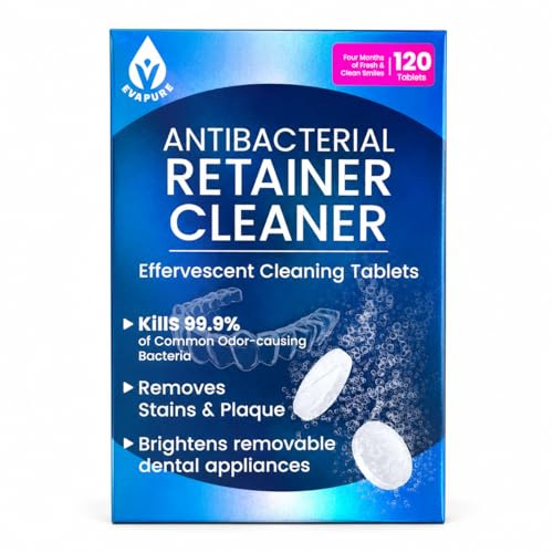 Evapure Retainer Cleaning Tablets – 120 Count, Removes Odours & Stains, Instantly Cleans & Brightens, 4 Months Supply, Dental Cleaning Tablets for Retainers, Invisalign, Night Guards & Dentures