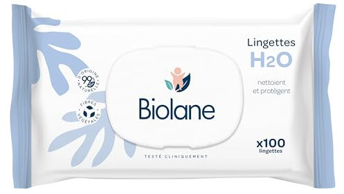 BIOLANE - Lingettes bébé à l'eau H2O - Format Jumbo - 100 Lingettes - Nettoyage doux - Pour le change, le corps, le visage et les mains - Sans Rinçage - Dès la naissance - Conçu pour durer