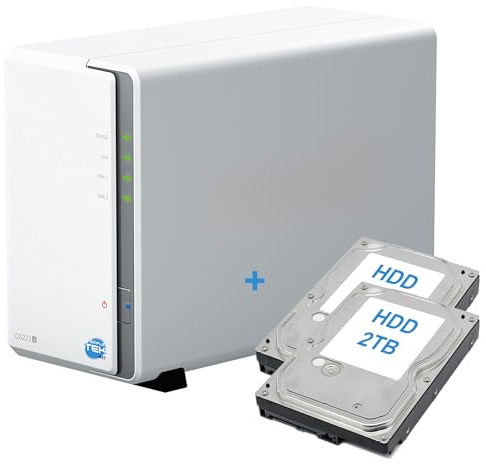 SIMPLETEK - Dispositivo di archiviazione di rete NAS a 2 bay con HDD da 4TB preinstallati (2x2TB), Ethernet LAN Gigabit – Colore Bianco (Ricondizionato)