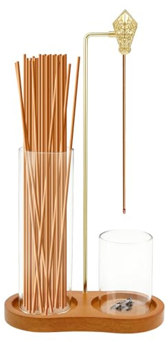 Räucherstäbchen Halter,Räucherstäbchenhalter mit Glasaschenauffangbehälter und Achtförmigem Holzsockel,Incense Holder,2-in-1 Design,Weihrauchbrenner,für Yoga,Meditation,Home Office Deko(Vintage)