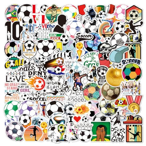 100 Stück Fußball Sticker, Wasserdichte Fußball Aufkleber, Kreatives Sport Aufkleber, Mitgebsel Kindergeburtstag, für Laptop Skateboard Koffer Helm Auto Fahrrad Handy Auto, eschenke für Kinder