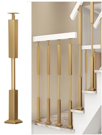 Balustres d'escalier - Colonne de rampe latérale - Poteau carré en métal for garde-corps d'escalier avec kit de fixation réglable à 270° et vis(Gold,95cm/37.4in)