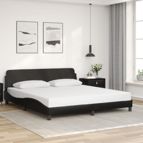 Bucmath Bettgestell Dover Schwarz 180x200 cm, Kunstleder Polsterbett mit Wellendesign, Kiefernholzrahmen, Schlafzimmer Möbel