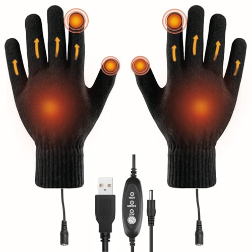 Beheizbare Handschuhe USB Winter Vollfinger mit Touchscreen, 3 Temperaturstufen 55-45-35°C, Thermo Strickhandschuhe Damen Herren für Büro Radfahren Skifahren Camping Outdoor Aktivitäten
