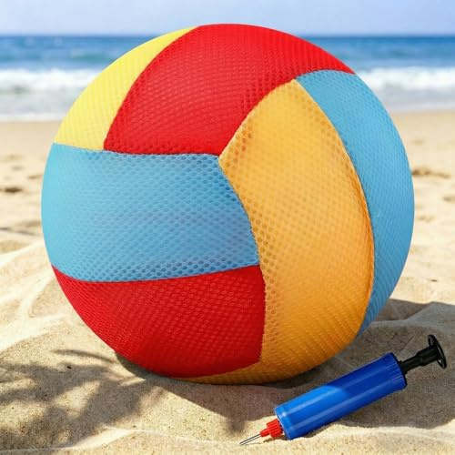 IHLOOTD Beachvolleyball Netzgewebe Beach Ball Ø 21 cm Strandball Wasserball Soft Volleyball mit Pumpe für Sommer Outdoor Indoor Strand Pool Garten
