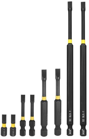 sourcing map 8Pcs SL5 Slotted Impact Screwdriver Bits 5mm Slotted Tip 1/4 Hex Shank 25mm-150mm(1-6) Long Magnetic Flat Head Screw Driver Drill Bit Phosphated S2 Steel for Electric Power Tool