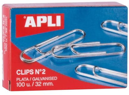 APLI 11714 Clips galvanizados numero 2, 32 mm, 100 u, Plata