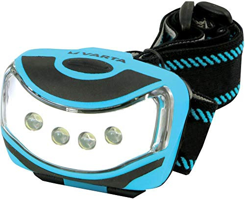 VARTA Outdoor Sports Head Light 4X LED de 5mm, Incluye: 3 x LONGLIFE Power AAA, linterna para la cabeza, linterna, robusta (a prueba de caídas hasta 2 m) y carcasa a prueba de salpicaduras (IPX4)