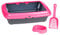 Click & Secure Basic Large Cat Litter Tray 45 x 35cm/18 x 14, Flat & Deep Rectangular Litter Box Loo with Rim, Kitty Litter Scoop and Food/Water Bowl Designed & Made in Italy for Adult Cats Pink