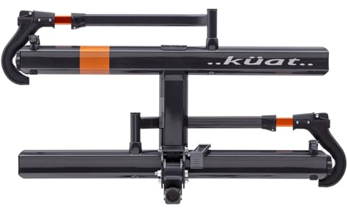 KUAT Sherpa 2.0 Durable Lightweight Aluminum Compact 2 Bike Transporting Hitch Rack with Cable Lock & Foldable Tire Cradles | Capacity - 40 Lbs per Tray, Gray Metallic & Orange Anodize, 2