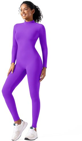 speerise Adult High Neck Zip One Piece Unitard Full Body Leotard, X-Large Purple