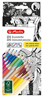 Herlitz 50007479 Dreikantbuntstifte inklusive der Farben gold und silber, lackiert, aus FSC Holz, 24 Stück