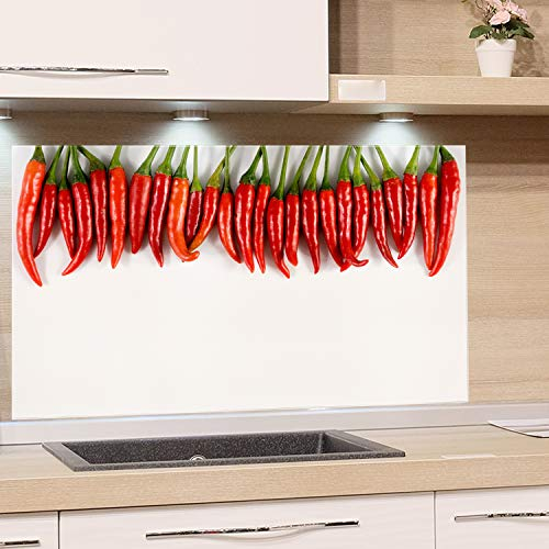 GRAZDesign Spritzschutz Glas für Küche Herd, Motiv Chili Schoten Peperoni, Küchenrückwand Küchenspiegel Glasrückwand, Herdblende 4mm ESG Glas, 80x50cm