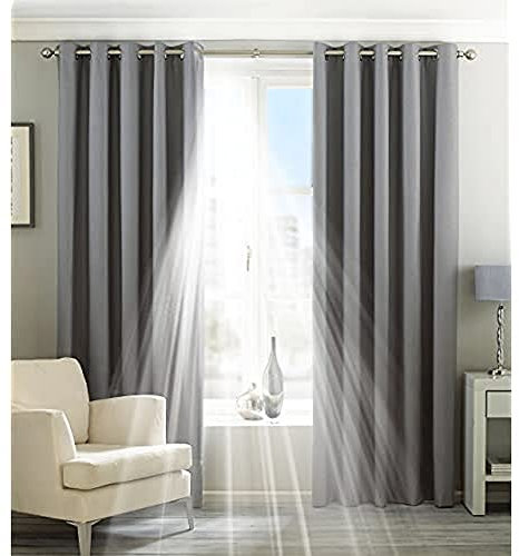 Riva Home Eclipse Blackout Eyelet Curtains, Polyester, Silver, 229 x 229cm
