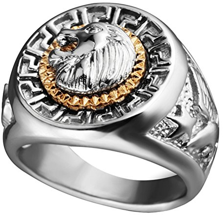 HIJONES Herren Edelstahl Silber Hip Hop Löwe Kopf Ring Signet Stil Gold Größe 57