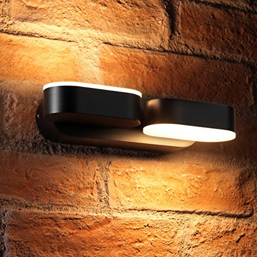 Auraglow Up and Down Wall Light Swivel, 13W Twin LED, Indoor Outdoor | IP44 weatherproof rotating double spotlight, adjustable beams for porch, patio, garden, garage and house exterior