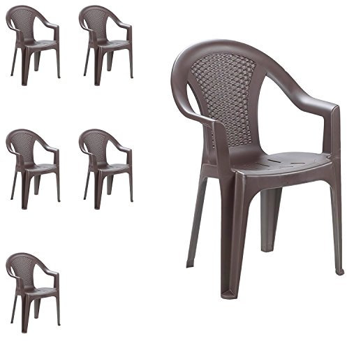 6 Stück Stapelstuhl Gartenstuhl Bistrostuhl Gartensessel stapelbar Rattan-Optik Balkonmöbel Gartenmöbel Mokka