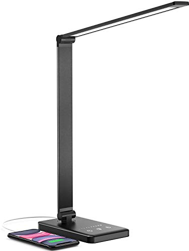 Chesbung Schreibtischlampe LED Dimmbare Schwarz Tischleuchte, 5 Farb und 10 Helligkeitsstufen, Augenschutz Tischlampe für Kinder, Touch-Bedienung, Nachttischlampe mit 2500mAH Eingebaute Batterie