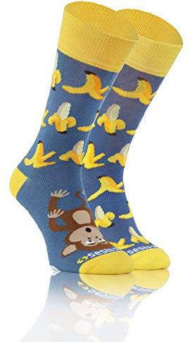 sesto senso Chaussette Fantaisie Drole en Coton Homme Femme Rigolotes Folles Socquette Colorées à Motifs Banane Fruit Singe Animaux 35-38 Banana & Monkey