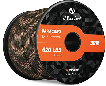 Abma Cord Paracord 620lbs 4mm 50M 100% Nylon Seil Typ 3 Schnur mit 9 Kern für Basteln, Camping, Survival, Outdoor - Max. 280kg - Forest Camo