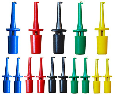 Senven 15 stücke Multimeter Draht Blei Test Haken Clip Elektronische Mini Test Sonde Set, multimeter-prüfhaken, Für Repair Tool, prüfspitze grabber, Rot×3 Blau×3 Schwarz×3 Gelb×3 Grün×3.