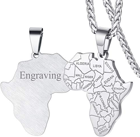 FaithHeart Damen Herren Kettenanhänger Afrikanische Landkarte Halskette Hip pop Schmuck mit Geschenkebox für Valentinstag Geburtstag Weihnachten