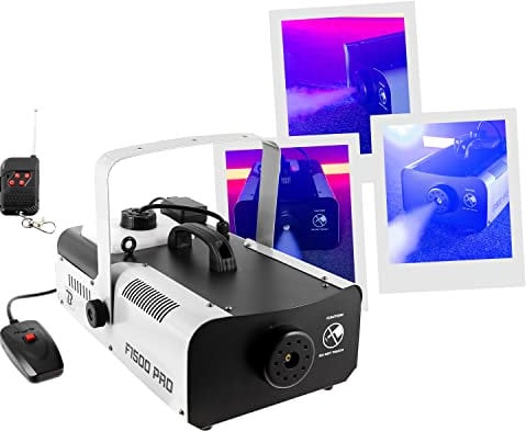 BoomToneDJ F1500, machine à fumée, 1500W, télécommande filaire 3 mètres, télécommande HF et lyre de fixation inclues, idéale pour mariage, soirées privées, machine à fumée compacte, prête à l'emploi