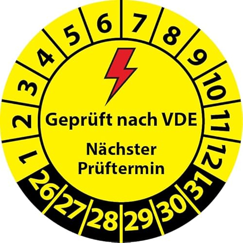 Prüfplakette Geprüft nach VDE Nächster Prüftermin, Vinylfolie, Elektro Prüfaufkleber, Prüfetikett, Plakette VDE-Prüfung (20 mm Ø, 100)