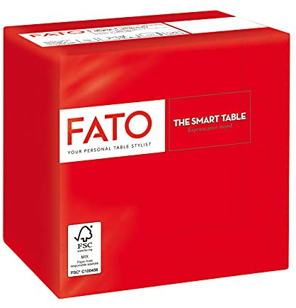 Fato - Einwegpapierservietten, Ideal für Aperitifs und Cocktails, Packung mit 100 Servietten, Größe 24x24, 4-fach gefaltet, 2-lagig, Farbe Rot, 100% reines Zellulosepapier, FSC-zertifiziert