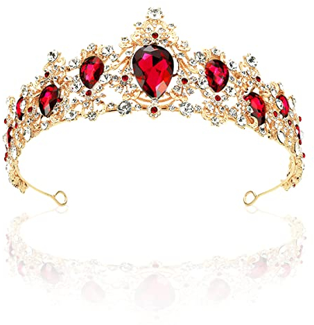 FERCAISH Vintage Strass Kristall Krone, Royal Crystal Tiara Blaue Hochzeitskrone für Bräute, Haarschmuck für Weihnachten/Fotografie/Party, Prinzessin Strass Krone für Frauen (RED)
