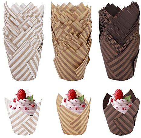 GLAITC Muffin Cases, 150 Pieces Tulip Baking Paper Cups Cases Cupcake Liners Wrappers for Weddings Birthday Party Supplies (2inch), White,brown