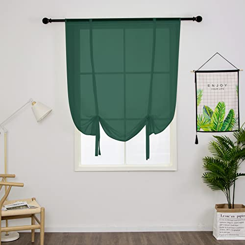 SMITHOOM Raffvorhänge, Voile, Raffrollo, klassisch, einfarbig, durchsichtig, Vorhang mit Stangentasche für Küche, Balkon, Wohnzimmer, Fensterdekoration, 1 Bahnen, dunkelgrün, 60 x 140 cm