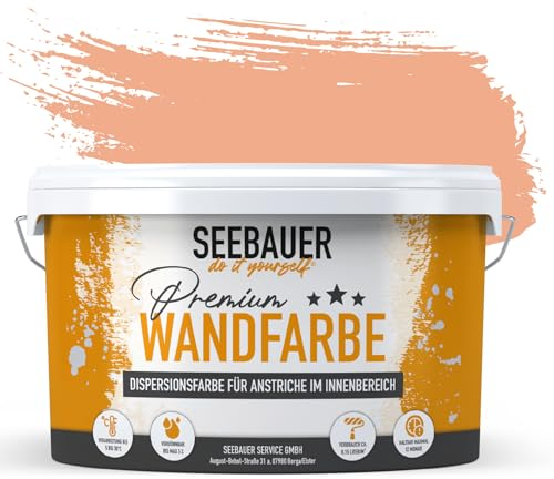SEEBAUER diy Wandfarbe Orange 2,5L für Innen (No. 505 Bali Sunset) Edelmatte orange Innenfarbe - Orangetöne sehr hohe Deckkraft - Matt, Abwaschbar und Tropffrei