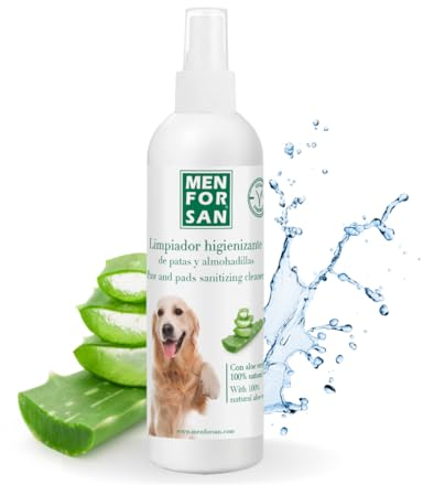MENFORSAN Limpiador de Patas y Almohadillas para Perros | Higiene para Subirse al Sofa y Cama | Spray para Cualquier Raza | con Aloe Vera 100% Natural | Producto Vegano | 125 ml