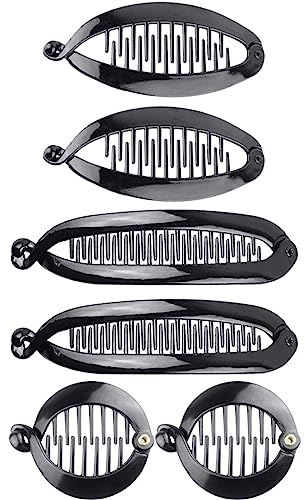PLABBDPL 6 Pcs pinces à cheveux en forme de banane française, peignes à cheveux et pinces à banane rondes, pinces à queue de cheval, accessoires de coiffure pour femmes et filles (noir)