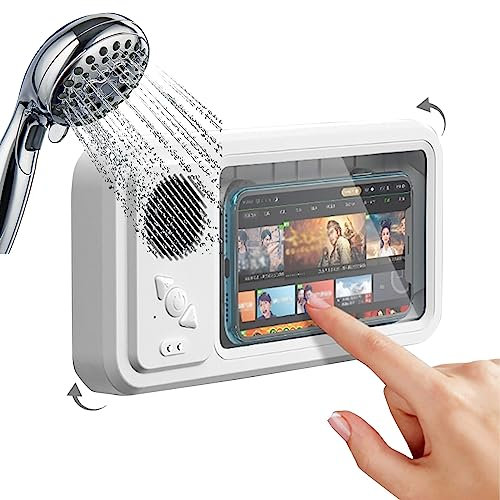 Soporte para TeléFono Ducha con Altavoz InaláMbrico Bluetooth │para BañO BañEra Cocina Espejo De Pared │Impermeable 480 RotacióN Visible Soporte para TeléFono De Ducha Altavoces De Montaje En Caja (C