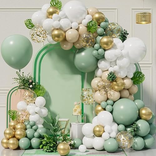 Kit Arco Palloncini Verdi Salvia, Arco Per Palloncini - Palloncini Bianchi, Palloncini Verdi e Palloncini Beige, Ghirlanda Palloncini Per Compleanno, Baby Shower, Battesimo Bambino, Addobbi Matrimonio