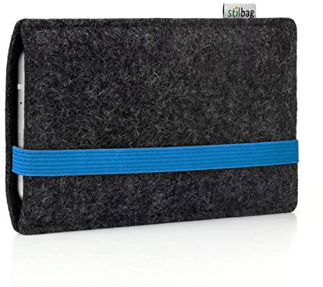 stilbag Handyhülle Leon für Apple iPhone 15| Smartphone-Tasche aus Filz | Handy Schutzhülle | Handytasche Made in Germany (Blau - Anthrazit)