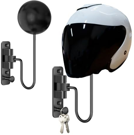 Mecmbj Helmhalterung Wand,Motorradhelm Halterung,180° Drehbarer Motorradhelmhalter Helm Ständer mit Haken,Kein Stanzen Baseballhelmhalter,Helm Wandhalterung für Helme,Hüte,Perücken,Jacken(schwarz)
