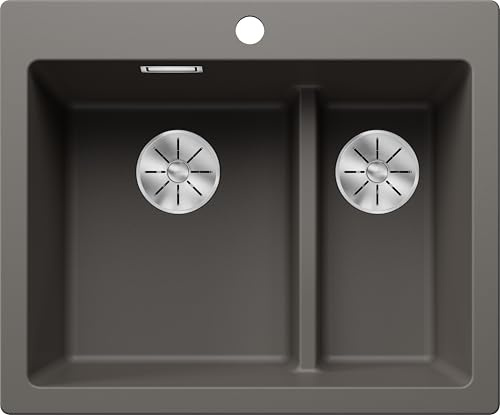 BLANCO PLEON 6 Split | Granitspüle aus SILGRANIT vulkangrau | [61,5x51x23,2 cm] | für 60 cm breite Unterschränke | Einbau von Oben | Split-Konzept | ohne Ablauffernbedienung