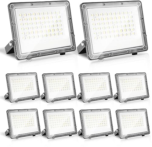 Ikodm 50W LED Strahler, 10er 4950LM Superhell Außenstrahler, IP65 Wasserfest LED Fluter, 4950LM LED Scheinwerfer Flutlicht Aussenstrahler für Lager, Garage, Hof, Parkplatz