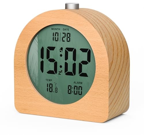 HOMVILLA Wecker, Wecker Digital Batteriebetrieben Hölzernes mit LCD-Temperatur-Datumsanzeige und Schlummerfunktion(3 AAA-Batterien im Lieferumfang enthalten)