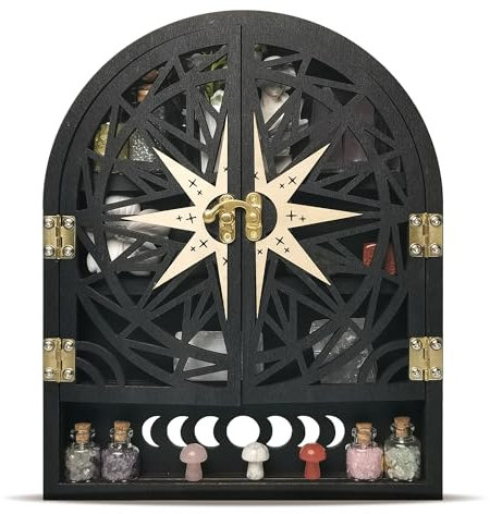 Kristallregal für die Wand, Halbmondphase, Kristall-Wandregal, Dekoration, Holz-Aufbewahrungs-Organizer-Regal für Steinsammlung, ätherisches Öl, Bogen-Kristall-Halter-Regal für Meditationsraum