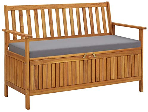 Rantry Gartenbank Kissenbox mit Stauraum Gartenbank Truhenbank Holzbank Sitzbank Parkbank Möbel Garten Bank Truhenbank Gartenmöbel Balkonmöbel 120 cm Massivholz Akazie