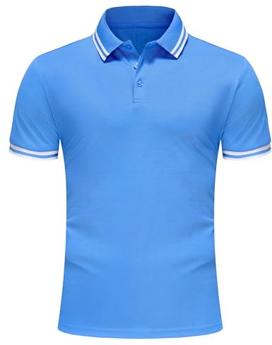 Djtnzdm Polo Shirts for Men UK Regular Fit Short Sleeve Casual Classic Cotton Summer Work Tops Mens Sport Golf Polo Light Blue XL