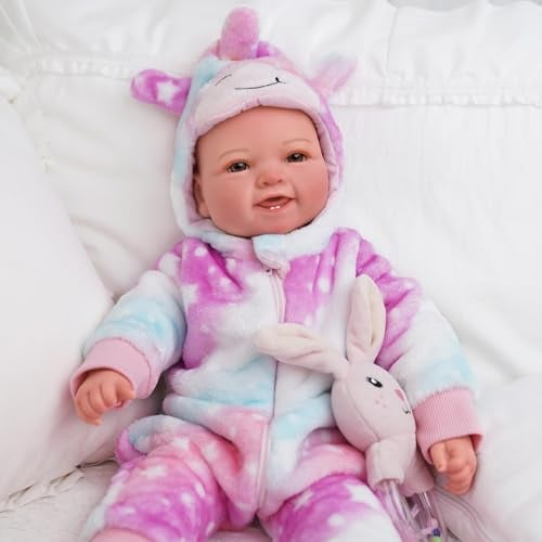BABESIDE Baby Puppe - 43 cm / 17 Zoll Mädchen Babypuppen mit Stoffkörper - Babypuppe Mit Bezauberndem Outfit, Schnuller Und Babyflasche Als Geschenk FüR Kinder Ab 2 Jahren