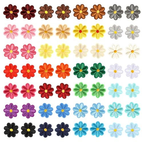 Oruola 56pcs Iron on Patches,4cm Mixed Color Daisy Flower Patches,Daisy Flower Embroidery Patches,Cute Daisy Flower Applique Iron on Patches for Clothing,Hats,Jackets,Backpacks,Jeans